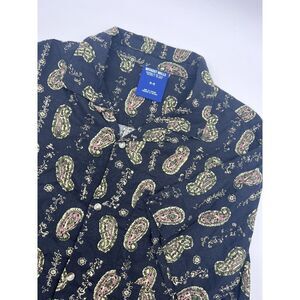 Without Walls Black Linen Mix Floral Button Down Medium Hawaiian Style